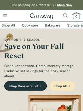 Caraway homepage on mobile