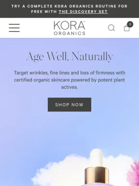 Kora Organics homepage on mobile